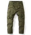 Detail view of olive green cargo pants showing functional flap pockets and metal zipper - EU 29 / Dark Green