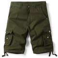 Detail of dark army green cargo shorts with flap pockets and metallic button accents - EU 30 / Army Green