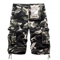 Men's cargo shorts featuring classic woodland camouflage print and multi-pocket design - Army Green / 42