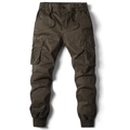 Men's olive green cargo jogger pants with elastic drawstring waist and side pockets - EU 34 / Coffee