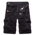 Men's black cargo shorts with multi-pockets and matching canvas belt in loose fit style - EU 29 / Black