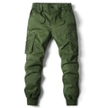 Men's olive green cargo joggers with drawstring waist and multi-pocket utility design - EU 34 / Olive Green