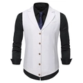 Men's V-neck dress vest with black shirt and patterned tie for formal business wear - S / White