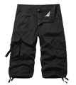 Detail of black cargo shorts featuring a metal zipper fly and durable button closure - Black