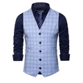 Chaleco de traje para hombre a cuadros celestes con camisa azul y corbata, talla L - S / Cuadros Azul Claro
