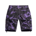 Mens casual multi-pocket cargo shorts in purple camouflage pattern with side flap pockets - EU 29 / Purple Camo