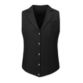 Detail view of black slim fit vest featuring five metal buttons and notched lapel - S / Black