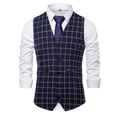 Chaleco de traje azul marino a cuadros para hombre con camisa blanca y una corbata - S / Cuadrícula Azul Oscuro