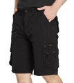Men's black multi-pocket cargo shorts in durable cotton with functional side flap pockets - EU 30 / Black