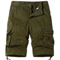 Men's loose fit military green cargo shorts with multiple pockets and cotton twill fabric - Dark Green