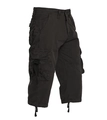 Detail of cargo shorts with large flap pockets and adjustable drawstring cuffs at the hem - Black