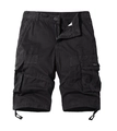 Close-up of black men's cargo shorts featuring flap pockets and adjustable drawstrings - Black