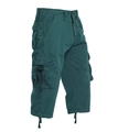 Detail view of cargo shorts featuring multiple flap pockets and adjustable hem drawstrings - Lake Blue