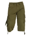 Detail of army green cargo shorts featuring large flap pockets and adjustable drawstring hem - Dark Green