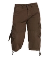 Detail view of brown cargo capri pants with large side pockets and drawstring hem design - Coffee