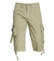 Detail of khaki cargo shorts showing multi-pocket design and drawstring hem on white background - EU 30 / Khaki