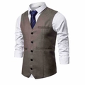 Detail of tan brown five-button formal vest with V-neckline and decorative chest pocket - S / Camel
