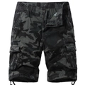 Men's relaxed fit camouflage cargo shorts with multi-pockets in dark grey and black style - Dark Gray Camouflage