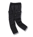 Detail view of men's black cargo pants showing elastic waist and side flap pockets - EU 29 / Black