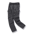 Detail of charcoal grey cargo pants featuring elastic drawstring waist and side flap pockets - EU 29 / Dark Gray