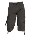 Detail view of charcoal grey cargo shorts with large flap pockets and drawstring hem design - EU 30 / Black