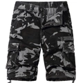 Mens summer cargo shorts with black grey camouflage pattern and large utility pockets - Light Grey Camouflage