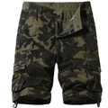 Men's camouflage cargo shorts with multiple pockets and drawstring hems in a classic jungle print - Light Army Camo
