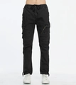 Détail du pantalon cargo noir avec plusieurs poches à fermeture éclair métallique et cordon - EU 29 / Noir