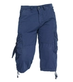 Close-up of deep blue cargo capris showing large flap side pockets and drawstring hem details - EU 30 / Dark Blue