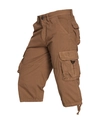 Detail view of brown cargo shorts featuring side flap pockets and D-ring attachments - Earthy Yellow