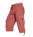 Detail view of brick red cargo shorts with flap pockets and drawstring hem design - Coral