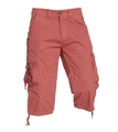 Detail view of brick red cargo shorts featuring large side pockets and drawstring cuffs - EU 30 / Coral