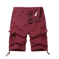Herren Cargo-Shorts in Burgund aus Baumwoll-Canvas mit Pattentaschen und Kordelzug am Saum - Burgunderrot