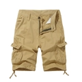 Detailansicht der khakifarbenen Cargo-Shorts mit mehreren Taschen und Kordelzug am Saum - Khaki