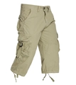 Men's khaki cargo shorts with multi-pocket design and adjustable drawstring hem - Khaki