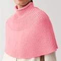 Rosa grob gestrickter Rollkragen-Poncho mit Rippenstruktur und elegantem Rollsaum-Design - S / Rosa
