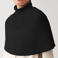 Urban black ribbed turtleneck knit poncho shawl wrap for women casual winter wear - S / Black