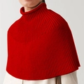 Urban high-neck knitted red shawl cape for women featuring a chunky ribbed knit design - S / Red