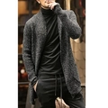 Grau melierte Herren Strickjacke mit langen Ärmeln und legerem, langem, offenem Schnitt - S / Grau