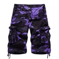 Men's purple camouflage cargo shorts with multi-pocket design and durable canvas fabric - EU 30 / Purple