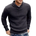 Detailed close-up of a men's slim fit knit sweater featuring a shawl collar and button - S / Dark Gray