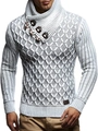 Detail of turtleneck knit sweater featuring faux leather buckle and horn buttons - S / White