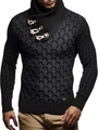 Detail of men's black knit sweater featuring toggle horn buttons and diamond texture - S / Black