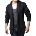 Gilet en maille gris foncé pour homme avec col châle, rayures et poches latérales - S / Bleu foncé