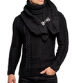 Herren Strickpullover in Schwarz mit abnehmbarem Schal und Leder-Metallschnalle - S / Schwarz