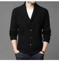 Gilet en maille noir classique avec col châle, boutons et poches pour la mode d'hiver homme - S / Noir