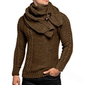 Herren Slim Fit Strickpullover in Braun mit abnehmbarem Schal und Metallschließe - S / Braun