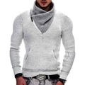 Jersey de punto blanco para hombre con cuello alto gris de cremallera y bolsillo - S / Blanco