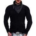 Jersey de punto negro para hombre con cuello alto cruzado y detalles de cremallera decorativa - S / Negro