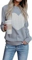 Light gray knitted sweater with white heart cable stitch pattern for women - S / Gray